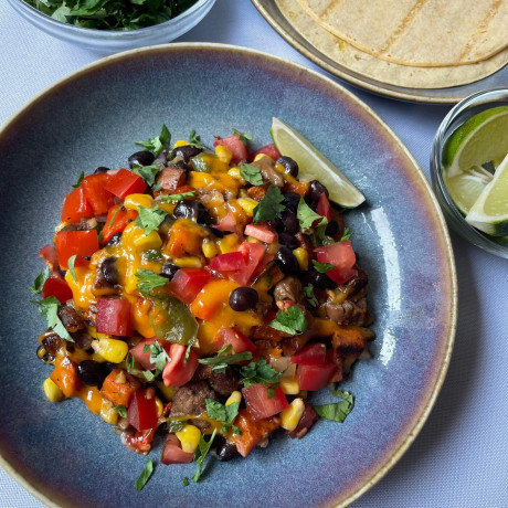 A dish of southwest breakfast bake.