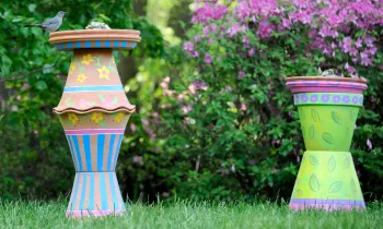 DIY painted bird baths made from clay pots