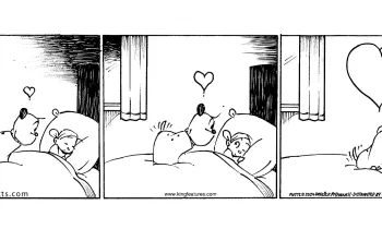 Comic by Patrick McDonnell showing a dog and child hugging 