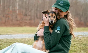 Humane World for Animals employee with their dog, Flea