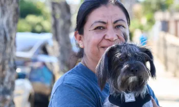 a person holding a dog