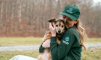 Humane World for Animals employee with their dog, Flea