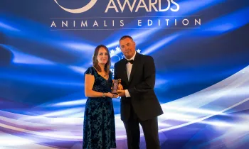 Claire Bass, Executive Director of HSI/United Kingdom, accepts the Global Animalis Edition Brand of the Year - Animal Protection award at the 2019 World Branding Awards by the World Branding Forum