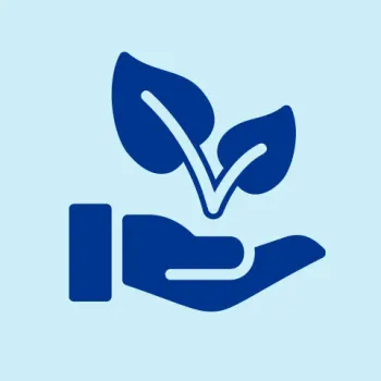 An icon of a hand holding a leaf