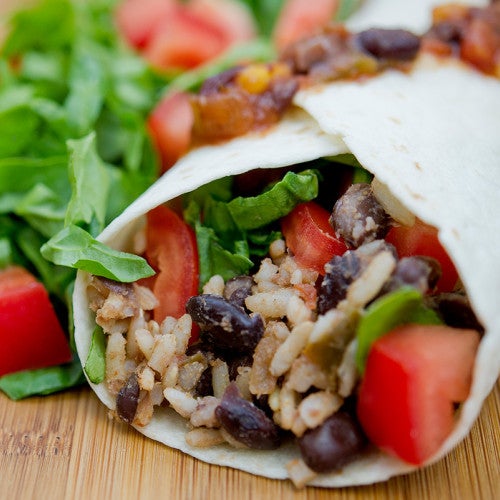 vegan burrito with black beans, rice and veggies