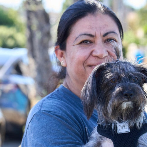 a person holding a dog