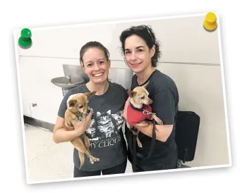 Two women holding dogs