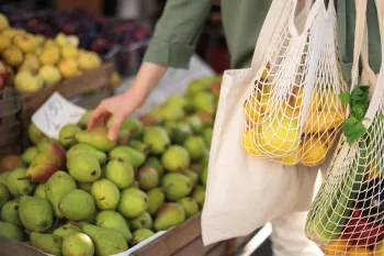 a person holding a basket of fruit