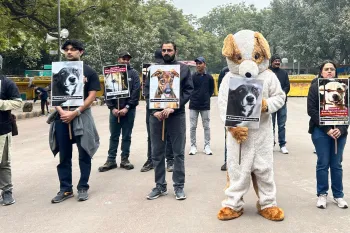 Humane World for Animals India and other NGO did a protest in India's national capital Delhi's most iconic and historic protest site, Jantar Mantar.  People are holding pro-ABC placards