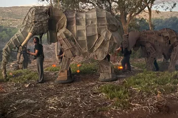 Images taken by Humane World for Animals in South Africa during PSA filming by Earth Agency of elephant puppets created by the Ukwanda Puppets and Designs Art Collective. The puppeteers were enacting a scenario where a small family heard of elephants (mothers and calfs) are going about their lives when they are subjected to lethal culling by helicopter.