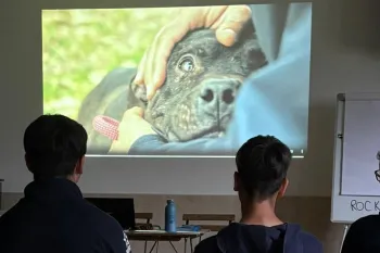 Kids watching a video of a dog