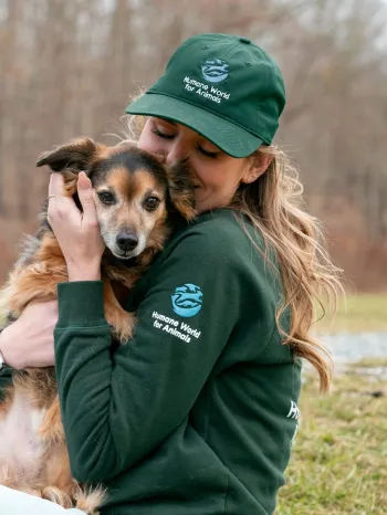 Humane World for Animals employee with their dog, Flea