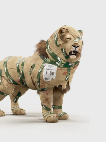 Trophy hunting campaign lion in package