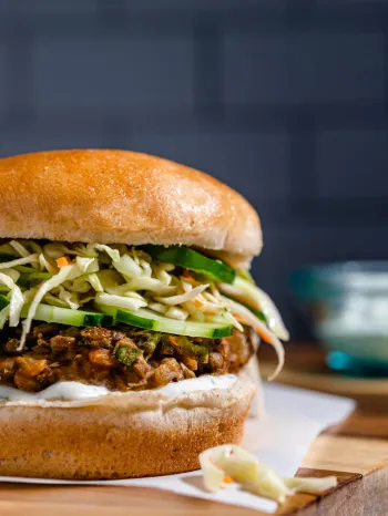 Mushroom lentil bahn mi burger