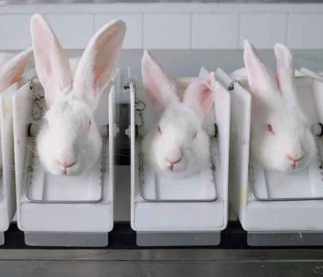 Rabbits in stocks being tested on for cosmetics