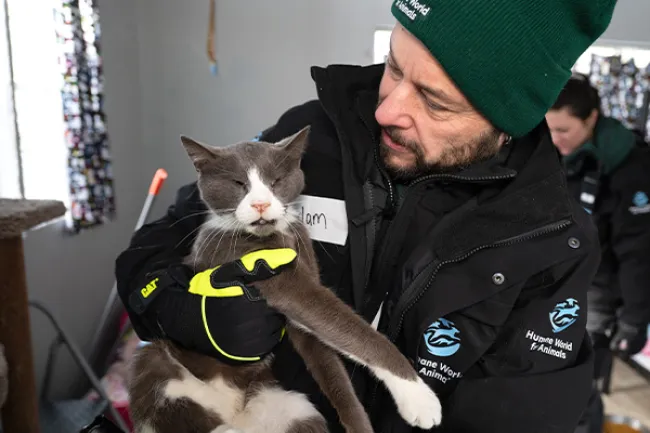 A man holds a cat during a rescued in Maryland. 