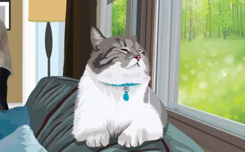 Illustration of a busy family home with a relaxed cat in the foreground