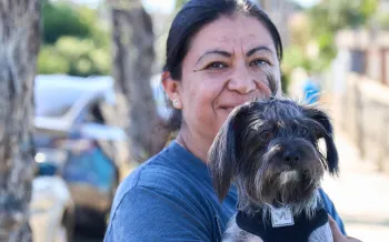 a person holding a dog