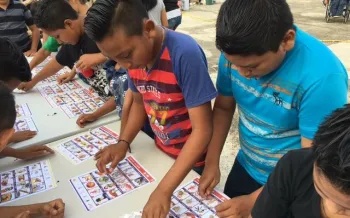 A group of children playing a game.