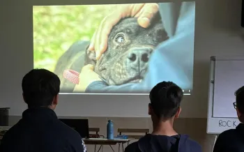 Kids watching a video of a dog