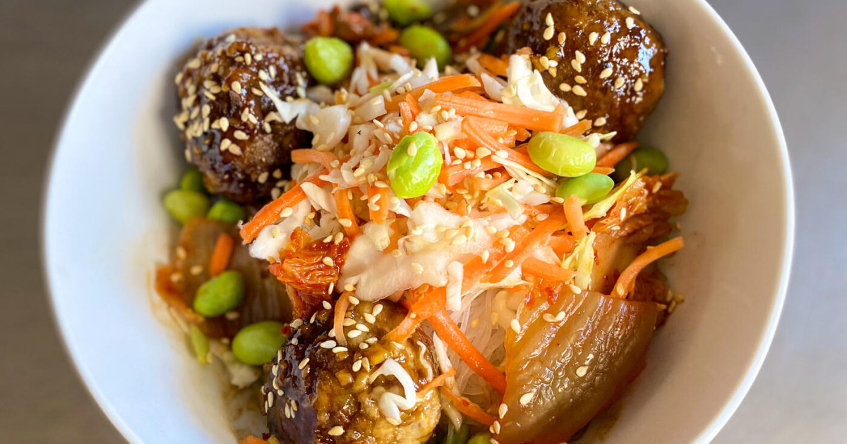 Sticky sesame lentil bowl with nuoc cham sauce