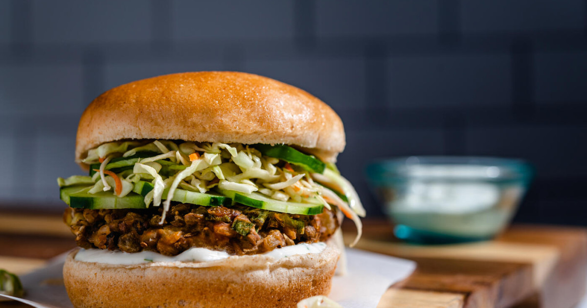 Mushroom lentil bahn mi burger